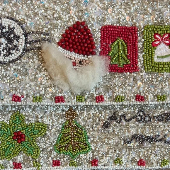 Festive Santa Beaded Bag—Silver Green and Red Beaded Shoulder Bag Viral TikTok - Picture 3 of 8